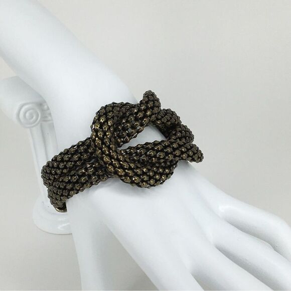 Bold Bracelet Brassy Chunky Textured Knot Statement Modern - Picture 2 of 8